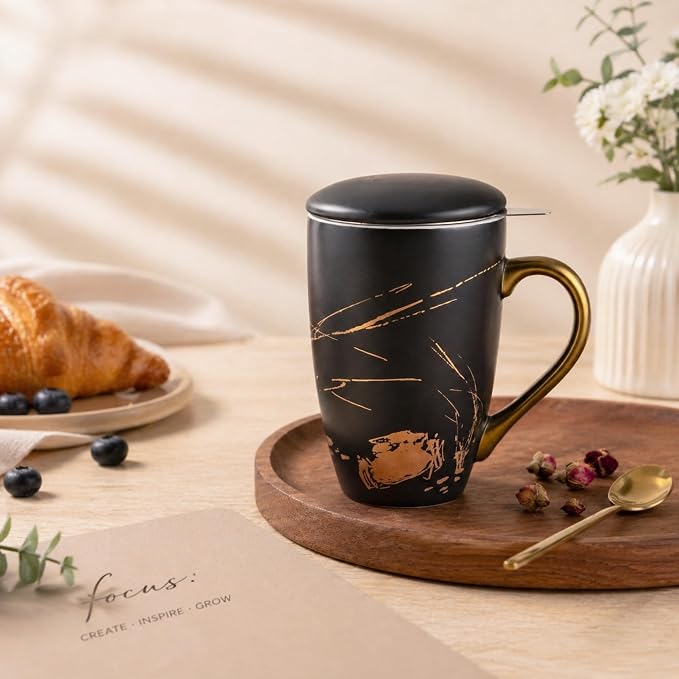 AmorArc Ceramic Tea Cup with Infuser and Lid, 17 Oz, Ceramic Cup with Handle - Image 6