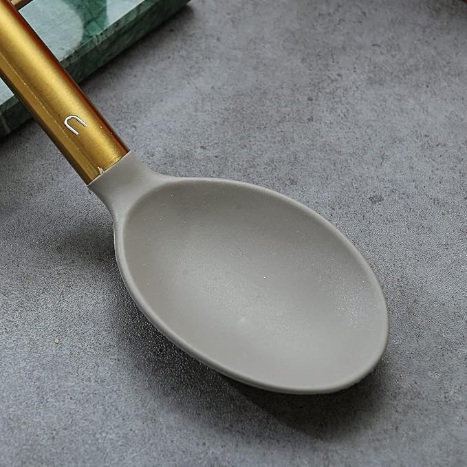 Berglander Non-stick Silicone Solid Serving Spoon, Titanium Gold Plating handle - Image 4