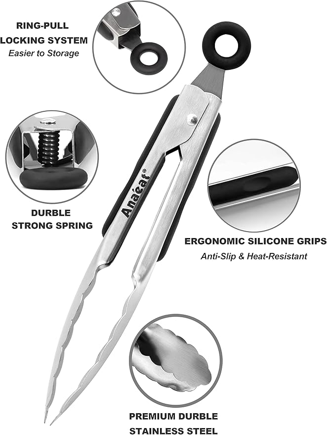 Anaeat 3 Pack 7" Mini Stainless Steel Cooking Tongs - Image 5