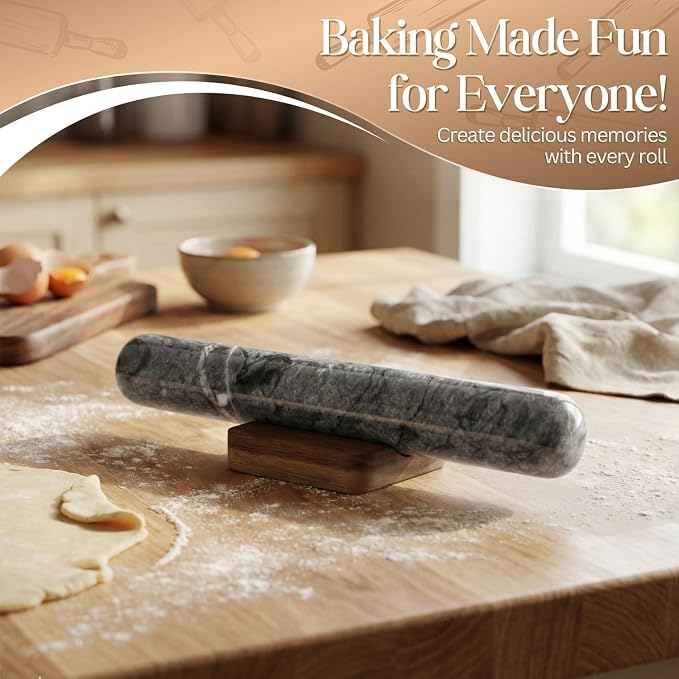 Flexzion French Rolling Pin, 12 Inch Black Marble Rolling Pins - Image 5