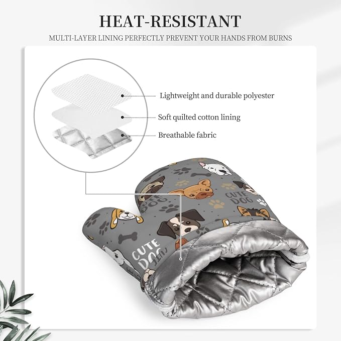Cute Dog Oven Mitts and Pot Holders Sets Heat Resistant Non-Slip Silicone Oven - Image 4