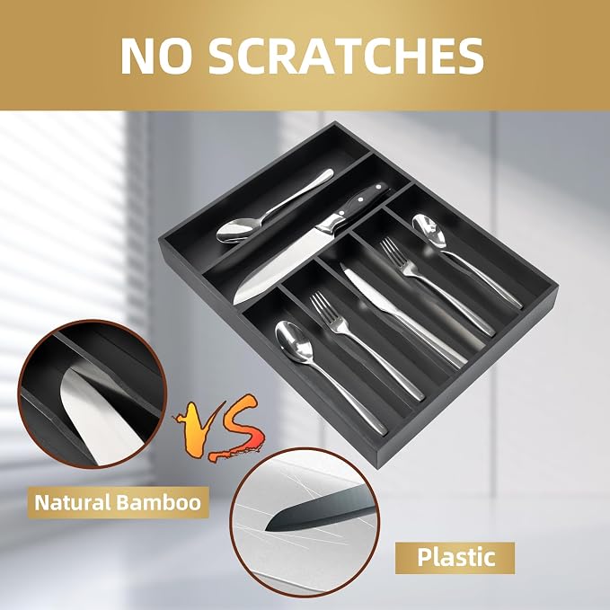 Besilord Silverware Organizer Kitchen Drawer Organizer Utensil Organizer Bamboo - Image 4