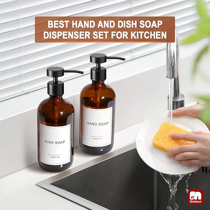 GMISUN Amber Glass Soap Dispenser, 6 Pack Bathroom Hand Soap Dispensers - Image 5