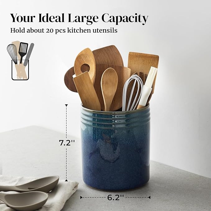 DOWAN 7.2" Kitchen Utensil Holder, Extra Large Farmhouse Utensil Holders - Image 2