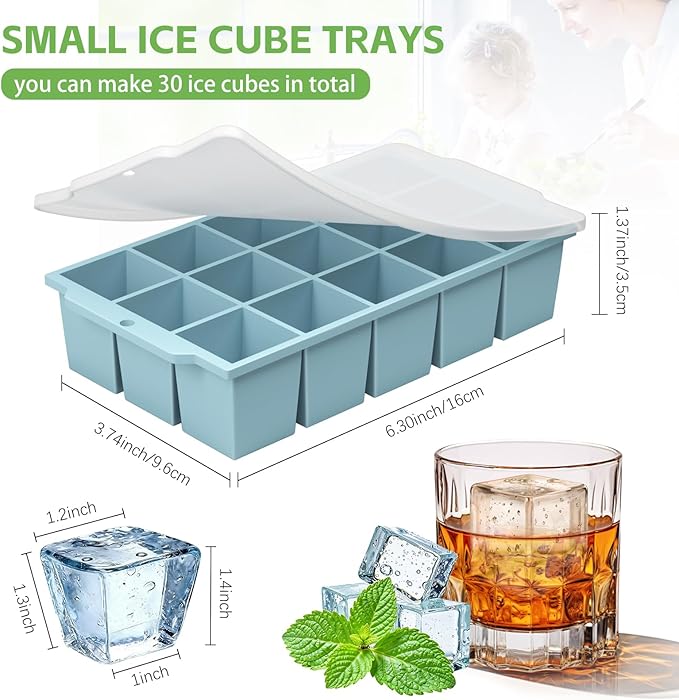 Silicone Ice Cube Tray with Locks Lids, Easy Release Flexible 15 Square Ice - Image 2