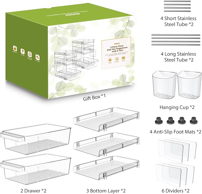 Clear Bathroom Organizers 2 Sets 3 Tier, Pull Out Organizer and Storage - Image 7