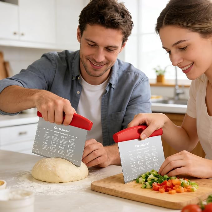 Ourokhome 2 Pack Bench Scraper Dough Cutter, Stainless Steel Dough Scraper - Image 8