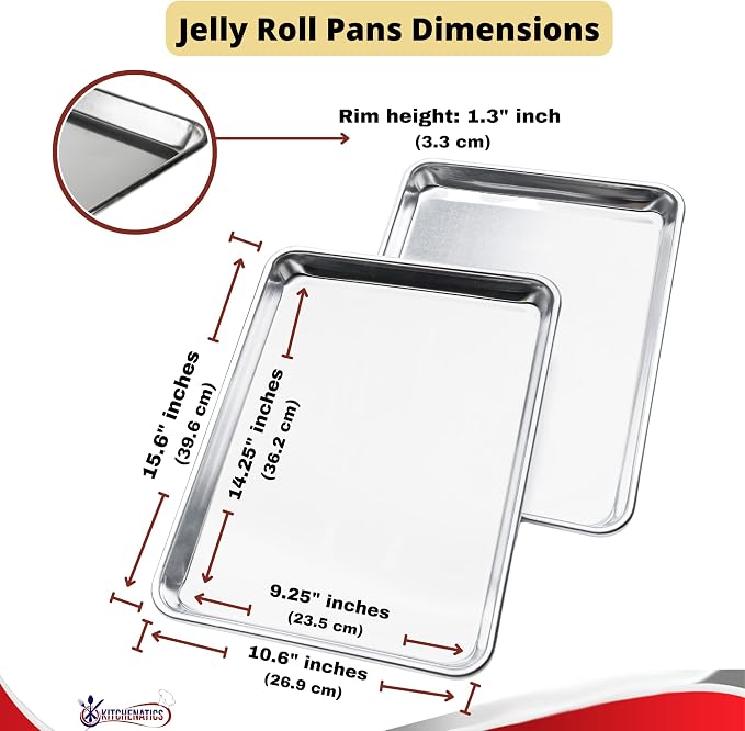 KITCHENATICS Jelly Roll Size Baking Sheet Pans, Commercial Quality Aluminum - Image 2