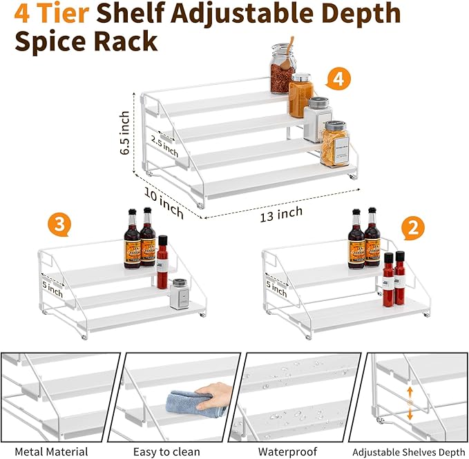 BOIVSHI Tiered Spice Rack, 4 Tier Spice Shelf Organizer - Image 4