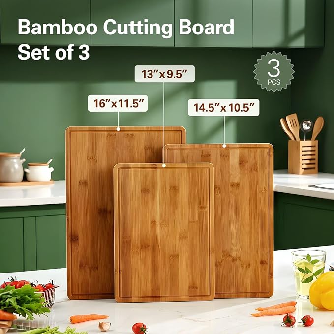 Zarler Bamboo Cutting Boards for Kitchen, Durable Wood Cutting Board - Image 4