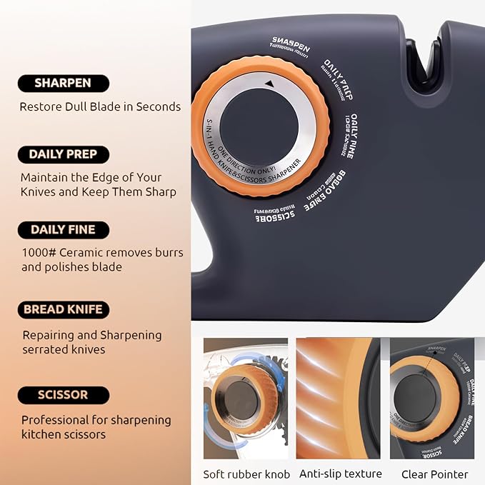 5 in 1 Versatile Manual Knife Sharpener, 5 Stages Knife Sharpeners Professional - Image 6