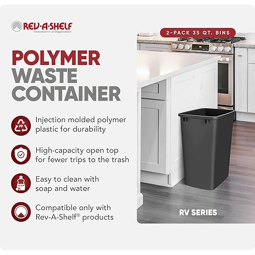 Rev-A-Shelf 2-Pack 35 Quart Polymer Replacement Trash Bin, Recycle Waste - Image 2