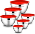 E-far Mixing Bowls with Lids, 12-Piece Stainless Steel Salad Bowls Metal by E-far