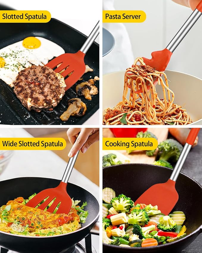 Silicone Cooking Utensil Set, BPA Free Heat Resistant Kitchen Tools - Image 3