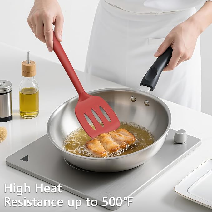 Coukre 3 Pack Silicone Spatula Set, High Heat Resistant, Fish Spatula, Solid & - Image 4