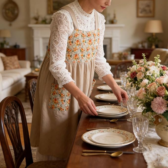 Uaussi Cotton Linen Apron Cross Back Work Apron - Image 7