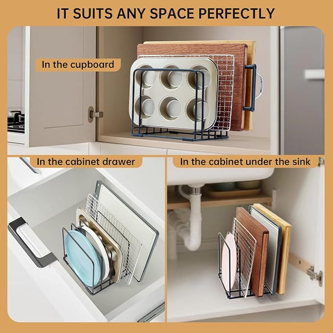 Cutting Board Organizer, Kitchen Cabinet Organizer, Divided Rack - Image 4