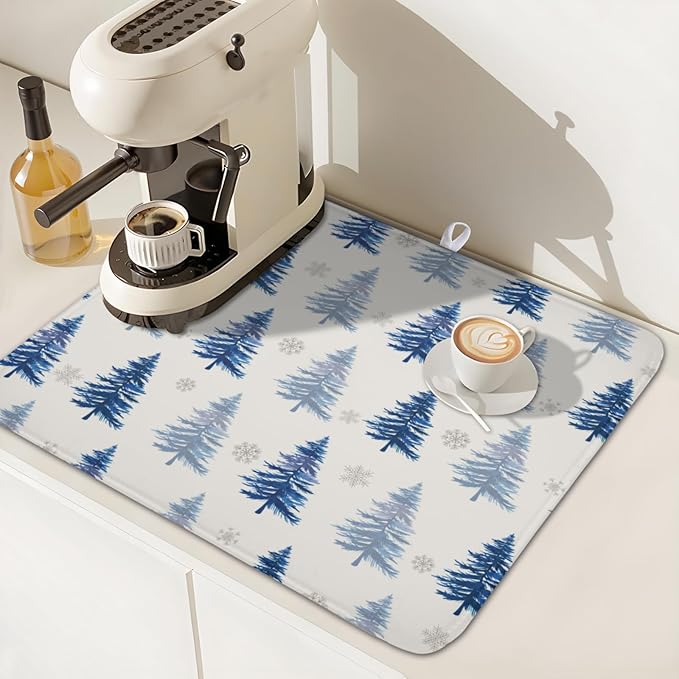Winter Dish Drying Mat 16 x 18 Inch Blue Tree Dish Drying Pad Absorbent - Image 7