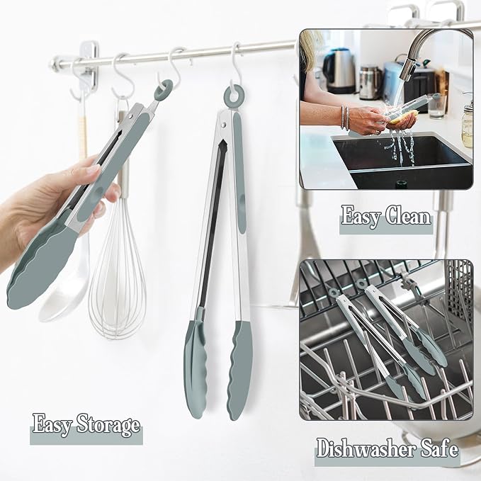 TeamFar Kitchen Tongs, Heat Resistant Silicone Tongs, Locking Design & - Image 5