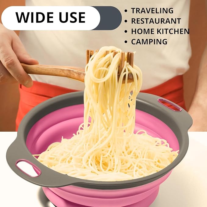 Pink Round Silicone Collapsible Colander – Small Silicone Round Kitchen - Image 6