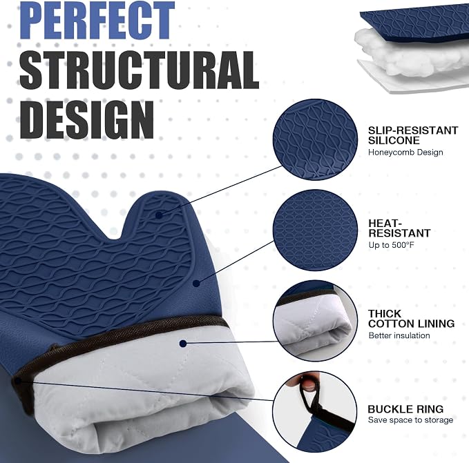 Silicone Oven Mitts, Heat Resistant 2PCS Oven Mitts - Image 3
