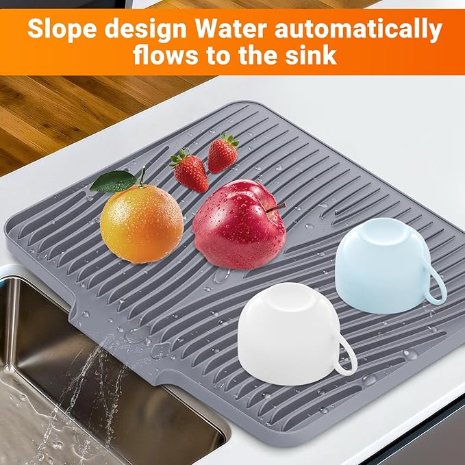 Silicone Dish Drying Mat for Kitchen Counter, Dish Drying Pad, Non-Slip Drain - Image 3