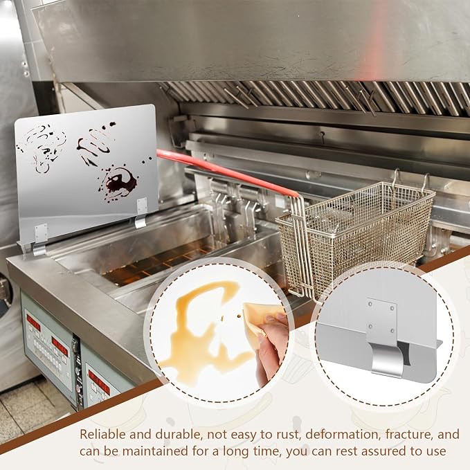 Ferraycle 2 Pack 20-1/2" W x 9" H 304 Stainless Steel Fryer Splash Guard - Image 5