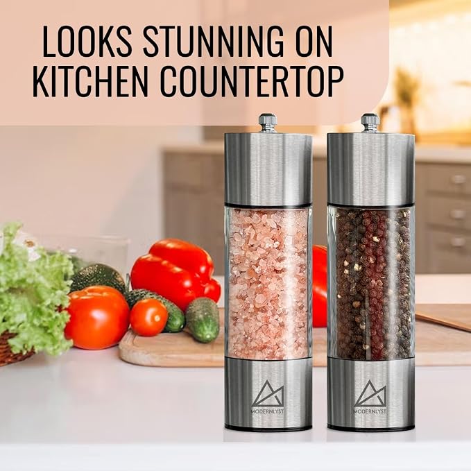 Salt and Pepper Grinder Set Manual 2 Pack | Large Round Salt and Pepper Shakers - Image 9