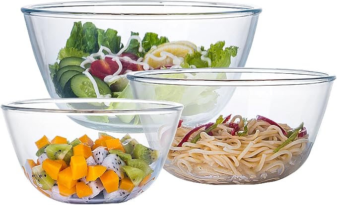 Homwin Glass Mixing Bowl Set for Baking 3-Piece Salad Bowl Set, High by Homwin