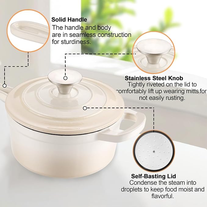 Enameled Cast Iron Sauce Pan, 1 Quart Enameled Saucepan - Image 4