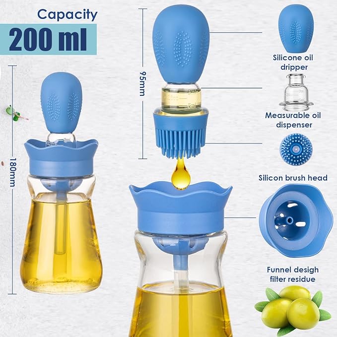 Oil Dispenser with Brush-2Pack 7oz/200ML 2 IN 1 Glass Cooking Oil Dispenser - Image 3