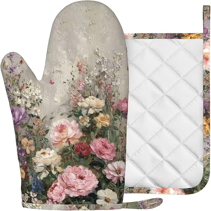 Vintage Wildflower Oven Mitts and Pot Holders Sets Silicone Kitchen Mitts - Image 2