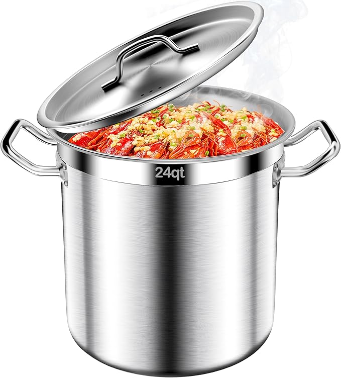 Stainless Steel Stock Pot-24QT Heavy Duty Induction Cooking Pot by AUFETQ