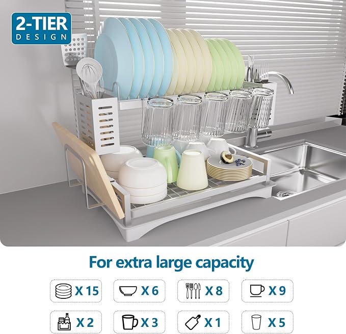 B-Land Dish Drying Rack: 2 Tier Dish Racks - Image 2