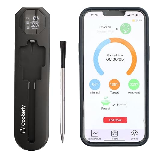 Meat Thermometer Digital Wireless –IP67 Waterproof, 48h Battery Life, Grill by Cookerfy