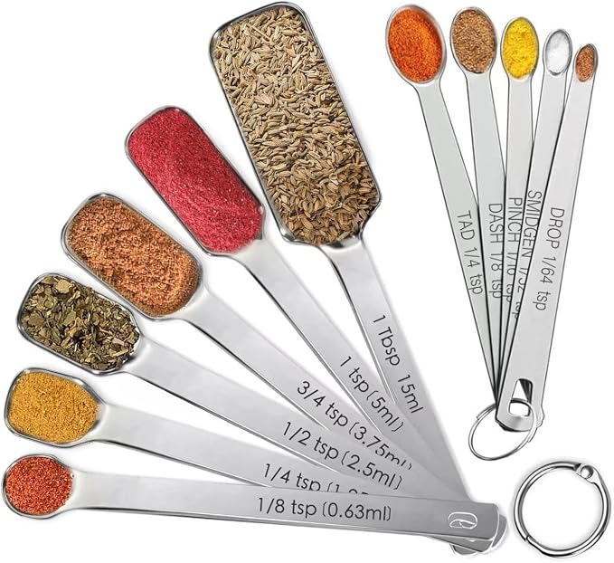 Stainless Steel Measuring Spoons Set of 11, Includes 6 Rectangular Measuring by YUNNKEEY