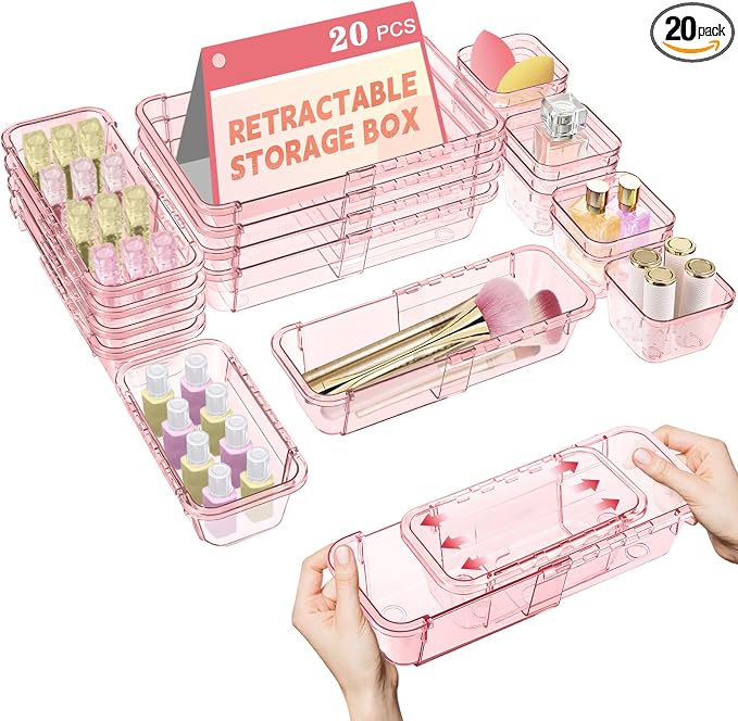 20 Pcs Clear Drawer Organizer, Adjustable Drawer Storage Box, 3-Size Desk by Hiitytin