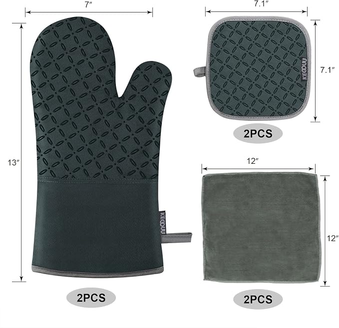 KEGOUU Oven Mitts and Pot Holders 6pcs Set, Kitchen Oven Glove High Heat - Image 2
