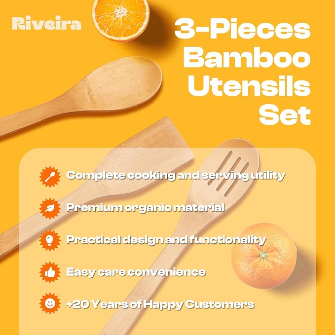 Riveira Bamboo Wooden Spoons for Cooking 3-Piece, Apartment Essentials Wood - Image 4