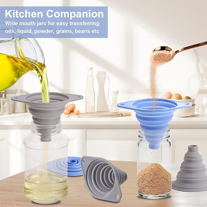 Kitchen Funnel Set 3 Pack, Collapsible Silicone Funnel - Image 4