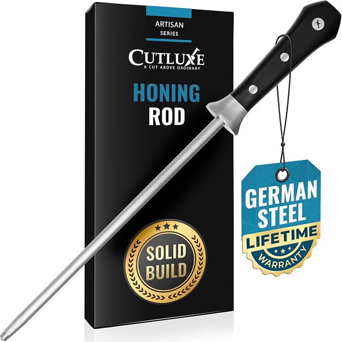 Cutluxe Honing Rod, Professional Knife Sharpener Rod – 10" Honing Steel – by Cutluxe