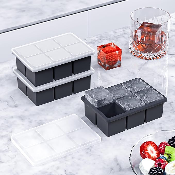 Large Ice Cube Tray for Whiskey 3 Pack, HANCELANT Big Silicone Square Ice Cube - Image 6