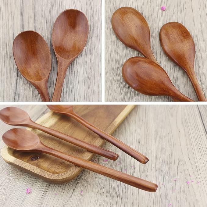 ADLORYEA Wooden Spoons, 6 Pieces 9 Inch Wood Soup Spoons - Image 4