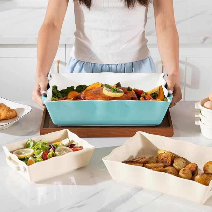 Sweejar Casserole Dishes for Oven, Ceramic 9x13 Baking Dish, Wave Edge Bakeware - Image 4