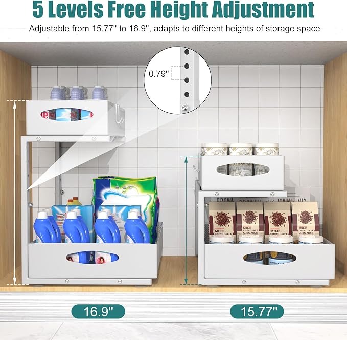 Housolution 2 Pack Large Under Sink Organizer, 2 Tier Metal Pull Out Under Sink - Image 2