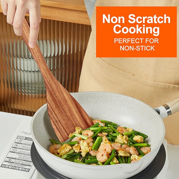 6 Pcs Best Flat Wood Spatula Set Teak Wooden Spoon - Image 3