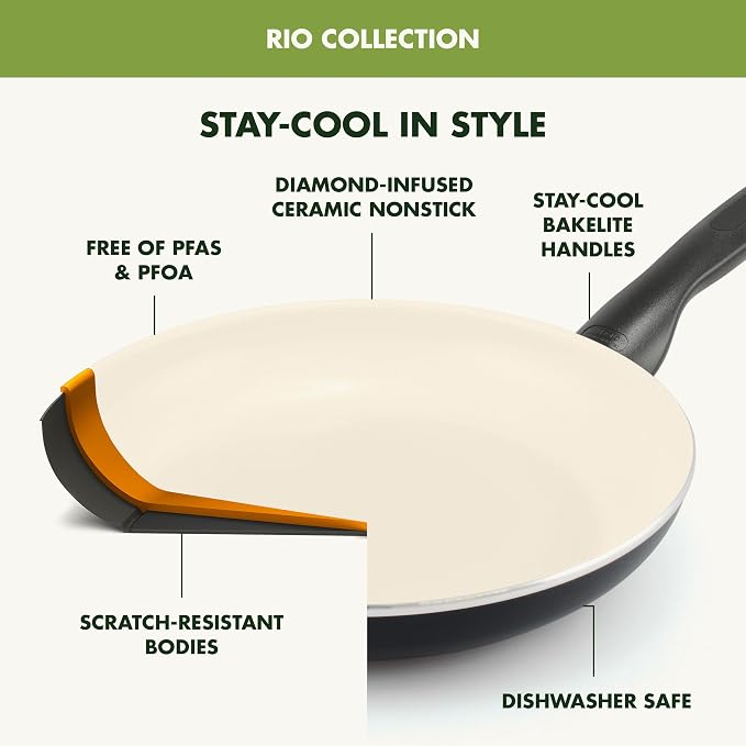 GreenPan Rio 11" Square Griddle Pan, Ceramic Nonstick Cookware, PFOA and - Image 3