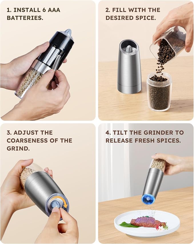 Sangcon Gravity Electric Pepper and Salt Grinder Mill Set Automatic Shakers - Image 9
