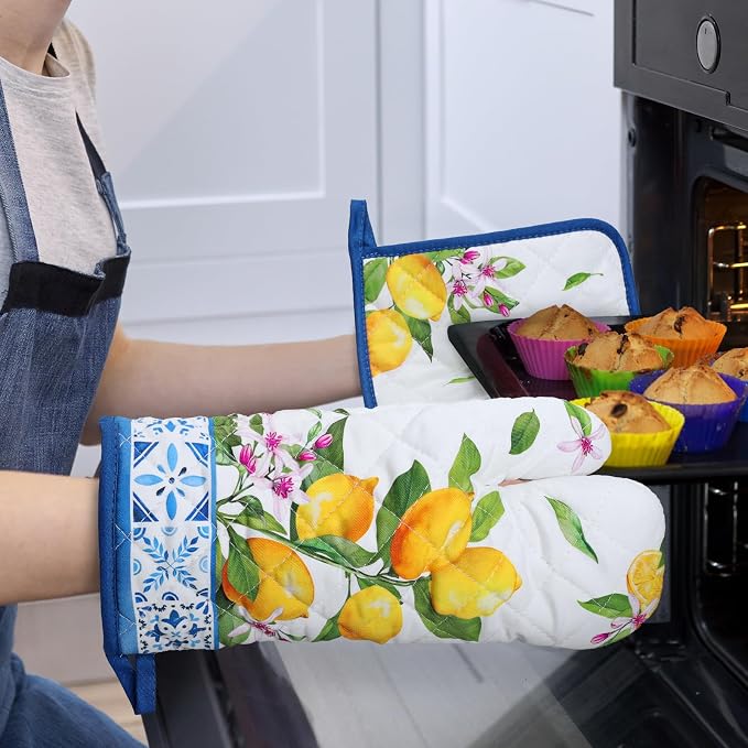 Summer Lemon Oven Mitts and Pot Holders Sets 4Pcs, 100% Cotton Heat Resistant - Image 6