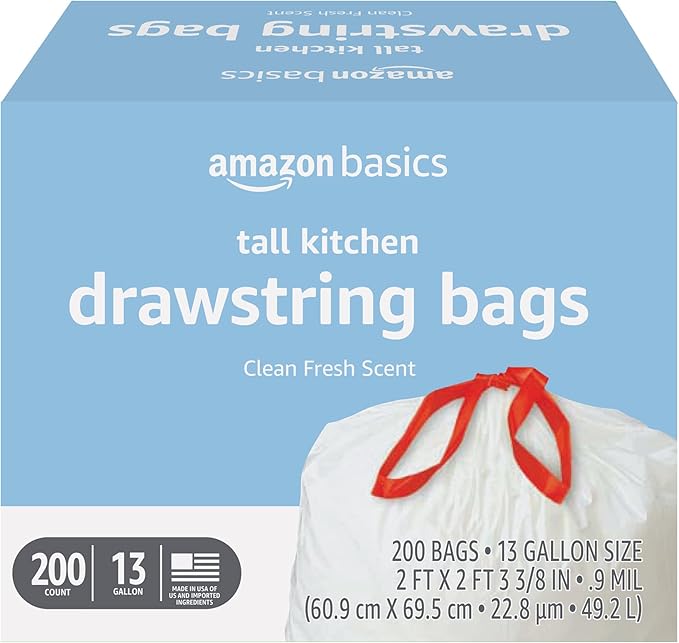 Amazon Basics Scented Trash Bags, Tall Kitchen Drawstring, Clean Fresh Scent by AmazonBasics